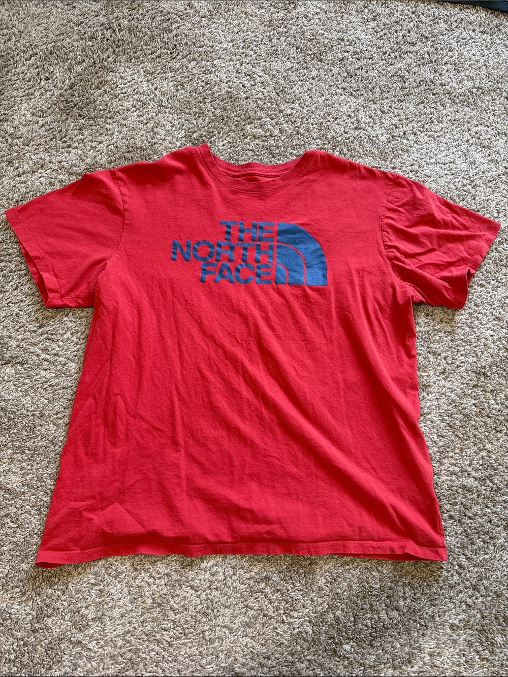 The North Face Red Tee with Blue Logo